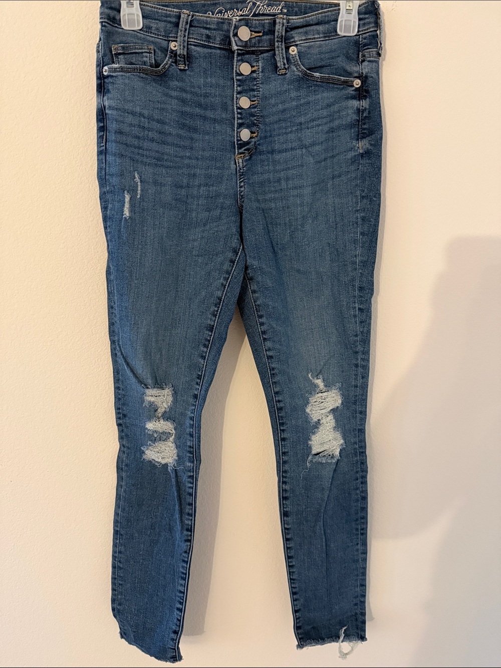 Universal Thread Medium Blue High-Rise Skinny Jeans with Distressed Knees